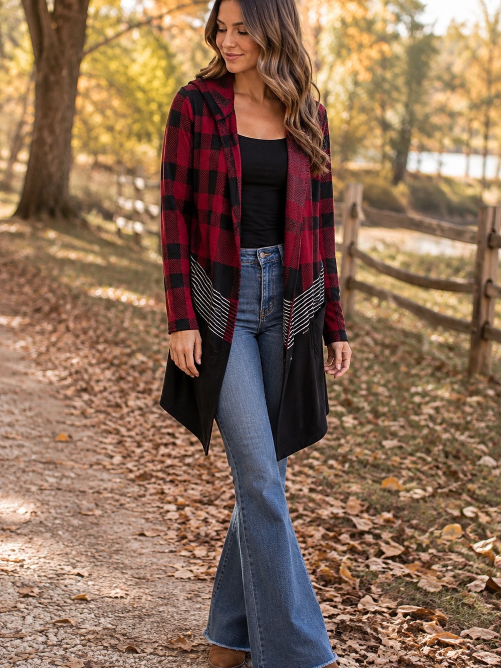 Maurices Red Buffalo Plaid Hooded Cardigan Open Front Duster XS